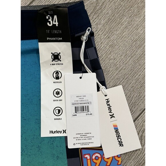 Hurley x Nascar Mens Phantom Eco Nascar Racetrack Board Shorts Swim Size 34 - Picture 4 of 7